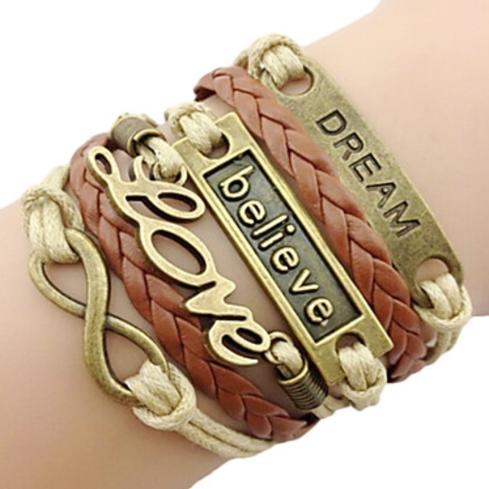 Brown Leather Multi Layer Charm Bracelet